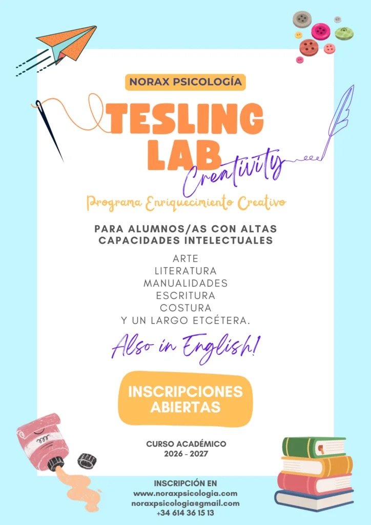 Cartel de Tesling Lab Creativity: programa de enriquecimiento creativo para alumnos/as con altas capacidades intelectuales